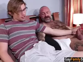 Young gay catches stepfather masturbating